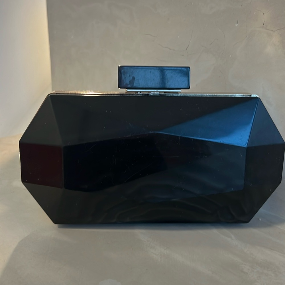 Acrylic clutch, black and gray , gold Brazilian brand